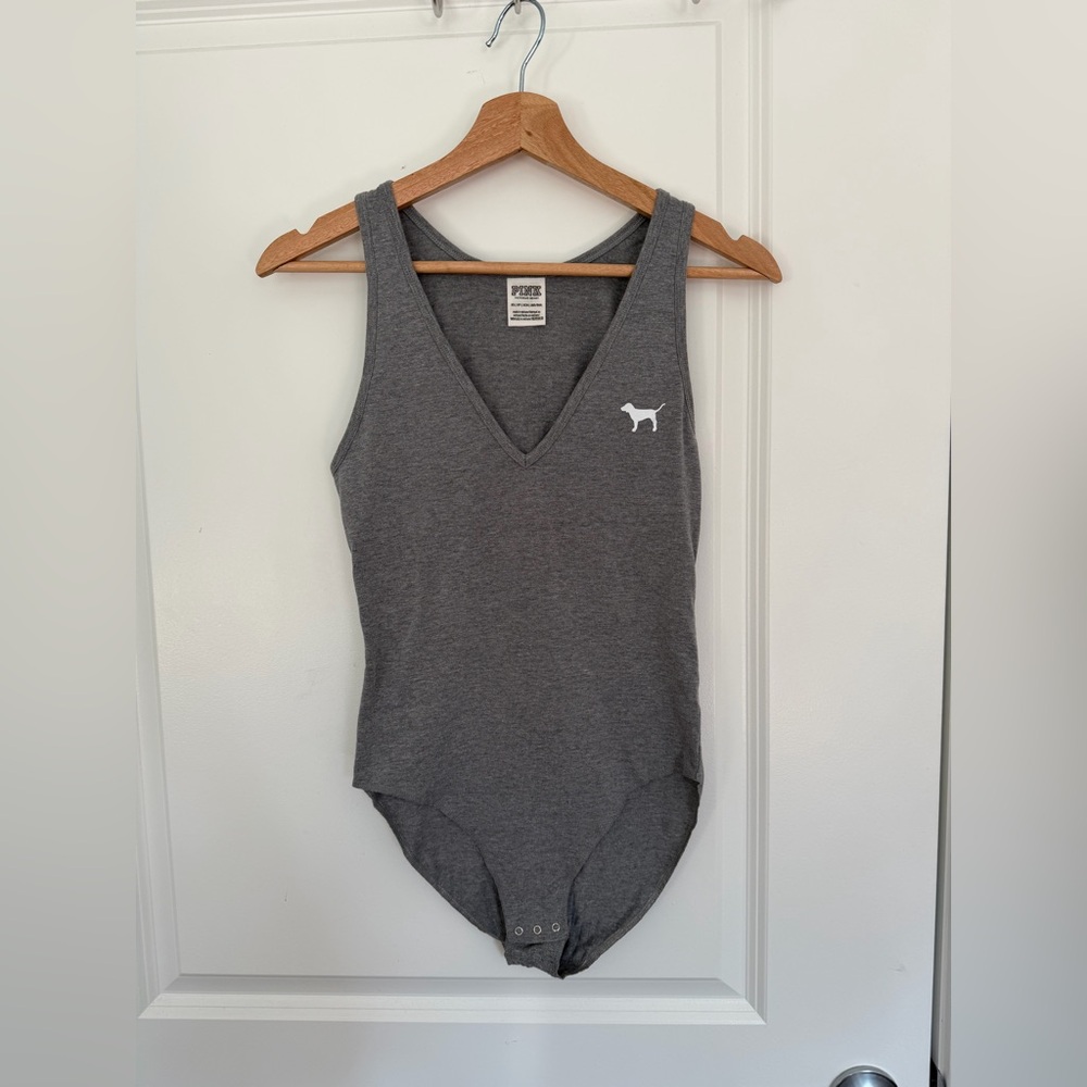 PINK Victoria’s Secret XS Grey V-Neck Bodysuit